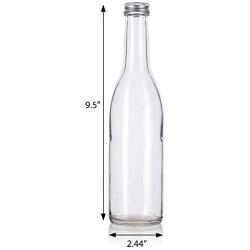 12 oz Clear Glass Vintage Bottle with Silver Aluminum Cap (4 pack) + Labels for Sauce, Dressings, Syrup, and Marinades