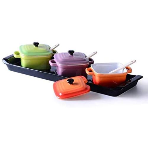 LQQGXLCondiment bottle, jar condiment storage box Spice jar sugar bowl sugar bowl with lid ceramic sugar jar condiment jar seasoning box set with lid spoon and tray
