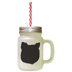 Black Finnish Spitz Silhouette Frosted Glass Mason Jar With Straw