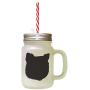 Black Finnish Spitz Silhouette Frosted Glass Mason Jar With Straw