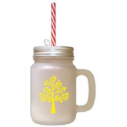 Yellow Love Tree Frosted Glass Mason Jar With Straw