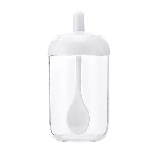 Nichseng Kreative Moderne Küchenzubehör Gewürzflasche, Essigbehälter, Salzbehälter, Gewürzbox, Gewürzglas mit Messlöffel (Weiß)