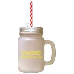 Yellow Grandchildren Complete LifeS Circle #1 Frosted Glass Mason Jar With Straw