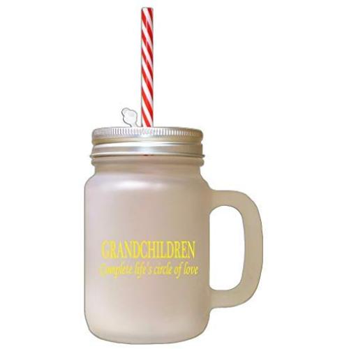 Yellow Grandchildren Complete LifeS Circle #1 Frosted Glass Mason Jar With Straw