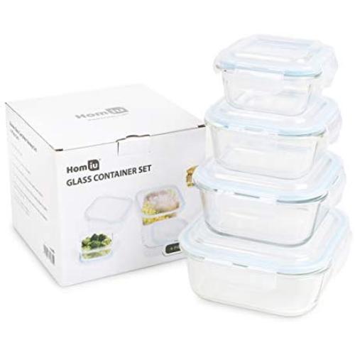 Homiu Glass Food Storage Container with Lid Impact Resistant Airtight Leak-Proof