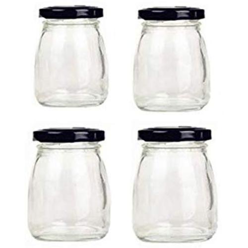 Motishi 3oz Glass Jars with Black Lids for Jam Honey Jelly Wedding Favors Crafts Canning Jars -Set of 4