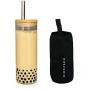 HIROZAKU 24oz Reusable Boba Cup, Eco-Friendly Leakproof Bamboo Lid Tumbler with Straw and Sleek Neoprene Sleeve - Wide Stainless Steel Straw and Cleaning Brush - Smoothie Bubble Tea Gift Set