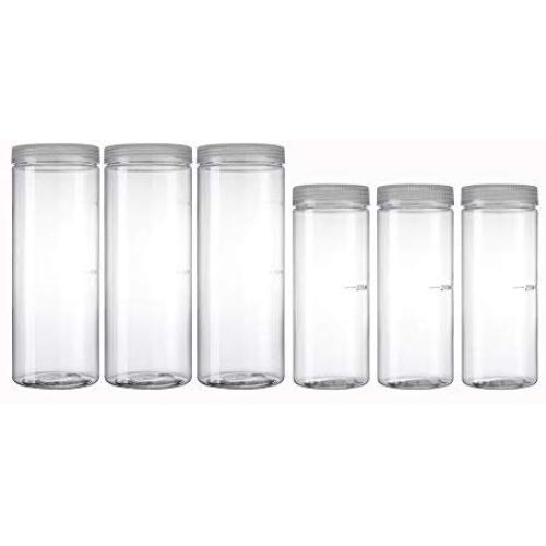 Silicook Clear Plastic Jar, Set of 6-32oz & 11oz, Round Shaped, Transparent, Food Storage Container, Kitchen & Household Organization for Dry goods, Pasta, Spices and More