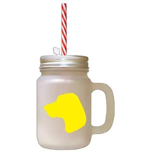 Yellow Porcelaine Silhouette Frosted Glass Mason Jar With Straw Yellow Porcelaine Silhouette Frosted Glass Mason Jar With Straw