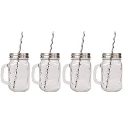 CUPVANNA | MASON JAR MUGS with Stainless Steel Lids and Straws and Straw Cleaning Brush | 16oz Mason Jar Glasses with Handle and Stainless Steel Lids & Straws with Cleaning Brush (16 oz, 4 sets) CUPVANNA | MASON JAR MUGS with Stainless Steel Lids and Straws and Straw Cleaning Brush | 16oz Mason Jar Glasses with Handle and Stainless Steel Lids & Straws with Cleaning Brush (16 oz, 4 sets)