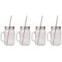 CUPVANNA | Mason Jar Tassen mit Edelstahlverschlüssen und Strohhaltern und Strohhalterreinigerbürste | 16oz Mason Jar Gläser mit Griff und Edelstahlverschlüssen & Strohhalter mit Reinigungsbürste (16 oz, 4 Sets)