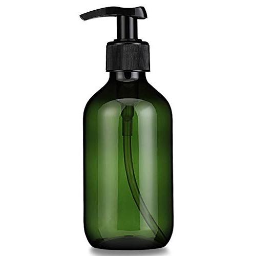 Empty Pump Bottles Soap Dispenser - 10oz Travel Size for Hand Sanitizer Shampoo Lotion Body Wash Essential Oil Liquid Hair Shower Gel, Refillable Plastic Containers Clear Green