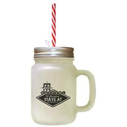 Black What Happens GrandmaS Stays GrandmaS Frosted Glass Mason Jar With Straw