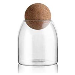 BESTONZON Glass Jar with Airtight Seal Wood Lid Ball 500ML Clear Candy Jar Mason Jars Food Storage Canister for Serving Tea Coffee Spice Sugar Salt Size S