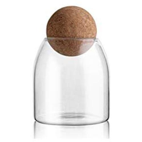 500ML Transparent Glass Storage Tank Borosilicate Glass Sealed Cans Food Grains Container with Cork (Round Ball, S)