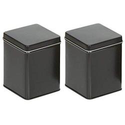 mikken # 42113 # 2 for 100 g Tin Caddies Storage Jars Spice Jars with 2 Labels, Metal, Black, 7.6 x 7.6 x 10 cm