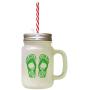 Green Slipper Image Frosted Glass Mason Jar With Straw