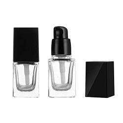 2 Pcs (15ml/0.5oz) Clear Square Empty Glass Pump Lotion Bottle with Black Lid Refillable Portable Foundation Bottle Pot Makeup Holder Travel Sub Bottling for Lotion Essence Emulsion Essence Serum