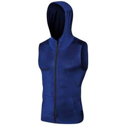 Winsummer Mens Casual Front-Zip Hooded Vest Coat Workout Sports Running Fitless Tank Tops