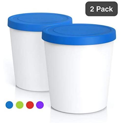 BALCI - Premium Ice Cream Containers (2 PACK - 1 Quart Each) Perfect Freezer Storage Tubs with Lids for Ice Cream, Sorbet and Gelato! (BLUE)