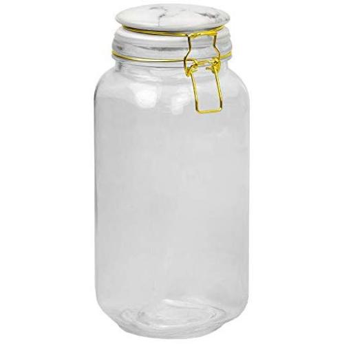 Home Basics GC45327 Proo 67 oz Canister with Marble Printed Ceramic Top (Gold) Airtight, Leak Proof, Wide Mouth French Glass Preserving Storage Mason Jar with Roun, Large, Clear