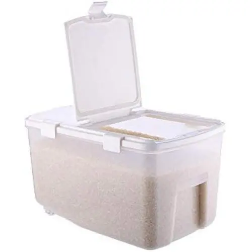 HOMELUNY Set von 4 Küchen Luftdichte Reis-Aufbewahrungsgläser, Feuchtigkeitsdicht, für Zuhause, 20 kg Groß, Klar für Reis, Zucker, Mehl, Snacks – Lebensmittel trocken und frisch aufbewahren