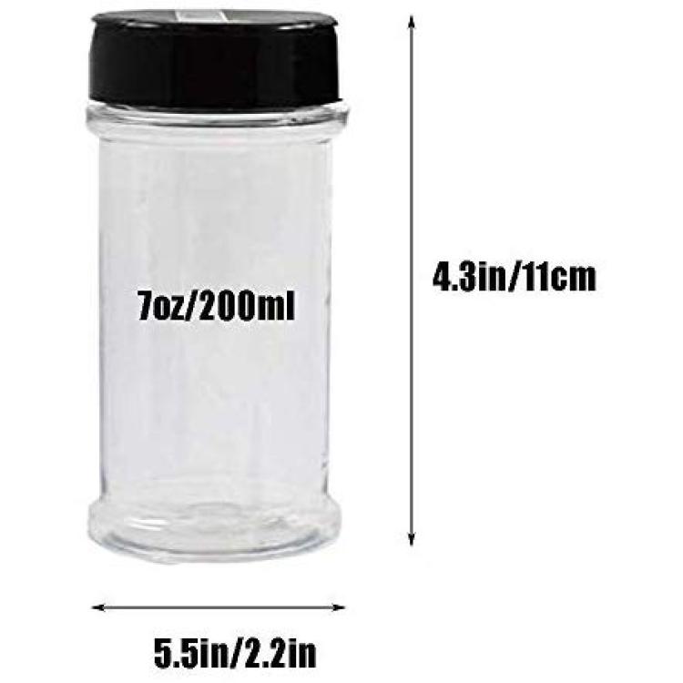 16 Pack 7oz Clear Plastic Spice Jars Storage Bottle Containers,Seasoning  Containers Bottles with Black Cap