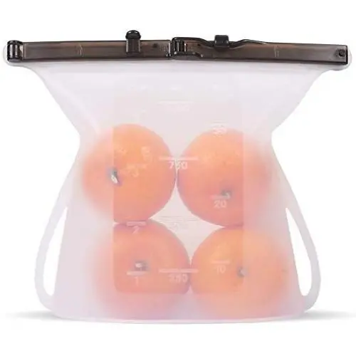 Sacs de conservation réutilisables pour cuisson sous vide – Sacs d'organisateur de nourriture liquide étanches pliables et refermables avec fermeture éclair (1L) (Blanc)