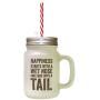 Brown Happiness Starts W/A Wet Nose And Tail Frosted Glass Mason Jar With Straw