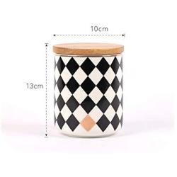 Round Ceramics Diamond Lattice Sealed Tank Tuba Storage Candy Jar Food Sugar Coffee Container Kitchen Canister Cereal Dispenser,A