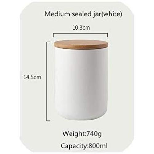 260Ml/800Ml/1000Ml Sealed Ceramic Storage Jar With Bamboo Lid Spices Tank Container Kitchen Food Bottle Coffee Tea Caddy,M Sealed Jar-White