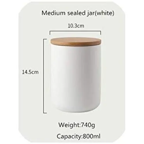 Keramik-Behälter mit Bambuschachdeckel, 260 ml/800 ml/1000 ml, Gewichtsbehälter, Küchen-Lebensmittelflasche, Kaffee- und Tee-Caddy, weiß