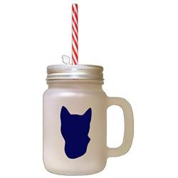 Navy Tonkinese Cat Head Silhouette #2 Frosted Glass Mason Jar With Straw