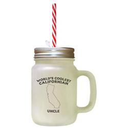 Black WorldS Coolest Californian Uncle CA Frosted Glass Mason Jar With Straw