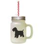 Black Soft Coated Wheaten Terrier Silhouette Frosted Glass Mason Jar With Straw