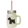 Black Soft Coated Wheaten Terrier Silhouette Frosted Glass Mason Jar With Straw