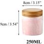 Danmu 1Pc of Lead Free Ceramic Marble Pattern Candy Dish with Bamboo Airtight Lids Candy Cookie Jar Storage Jar Jewelry Box Buffet Jar Biscuit Coffee Oatmeal Tea Sugar Container (250ML, Pink)