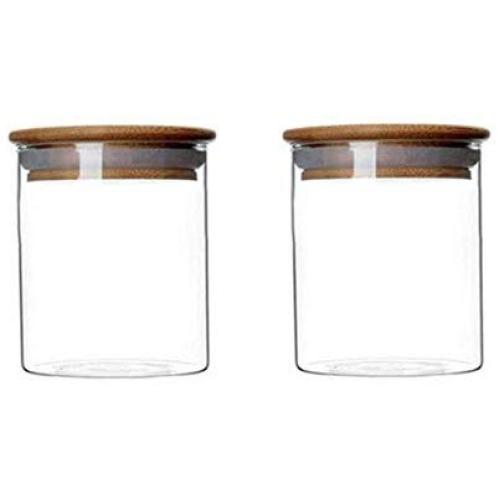 Hisght 2 Pcs 250ML 9OZ Glass Storage Jar Food Container Bottles Food Storage Container Canister Sealed Tank with Airtight Seal Bamboo Lid Tea Spice Coffee and More(Clear)