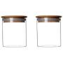 2 Piece Clear Glass Canister Food Storage Jar With Airtight Wood Lids Air Tight Storage Containers for Coffee Bean Loose Leaf Tea Containers Sugar Cookies Dry Fruit Nuts Candy Jars size 250ML/8.5oz