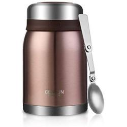 ONEISALL Stainless Steel Food Jar - 24oz Kids and Adults Lunch Thermos with Folding Spoon - Baby Food Storage Container Flask (Rose gold)