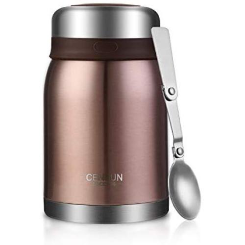 ONEISALL Stainless Steel Food Jar - 24oz Kids and Adults Lunch Thermos with Folding Spoon - Baby Food Storage Container Flask (Rose gold)