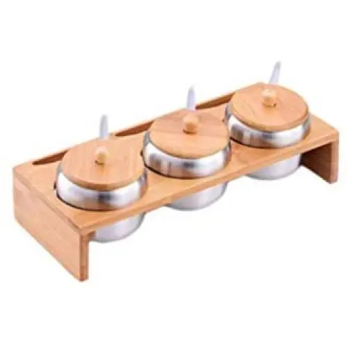 Mini Spice Jars Stainless steel seasoning pot bamboo cover fermenting jar three-piece Mini Spice Jars Stainless steel seasoning pot bamboo cover fermenting jar three-piece
