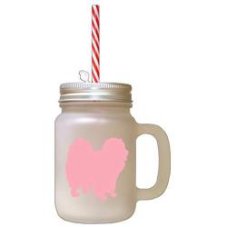 Soft Pink Chow Chow Silhouette Frosted Glass Mason Jar With Straw