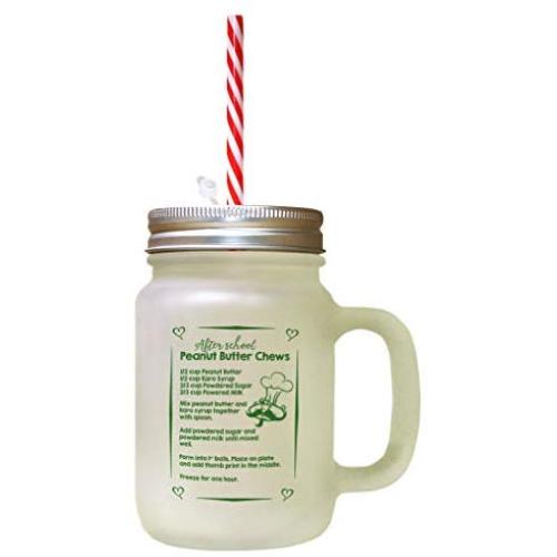 Forest GreenAfter School Peanut Butter Chews Kitchen Recipe Frosted Glass Mason Jar With Straw