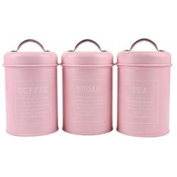 joyMerit 3-Pack Kitchen Canister Set With Airtight Lid For Food Storage, Store Coffee, Sugar, Tea, Spices, Dry Food and More (Pink Color)