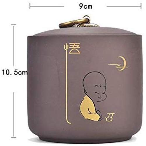Traditional Purple Clay Ceramic Tea Jar Kitchen Storage Jars Sugar Bowl Little Monk Pattern Storage Containers Home Decor Art,Wu