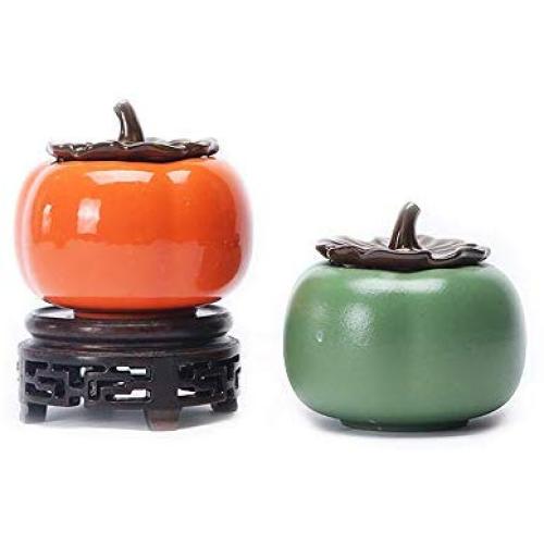 Ifever 2 pcs Persimmon Design Tea Storage Containers Tea Tins Food Storage Jar, Ceramic Tea Canister, Sealed Porcelain Tea Caddy Tan for Tea/Herb