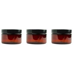 Grand Parfums 6 Amber Low Profile 4 Oz Jars PET Plastic Empty Cosmetic Containers, Smooth Black Caps, Sugar Scrub, Powder, Body Cream, Lotion, Beads