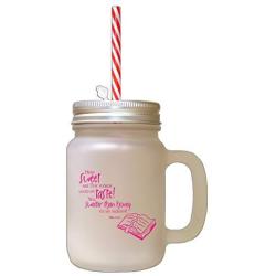 Hot Pink Sweet Taste! Sweeter Then Honey Frosted Glass Mason Jar With Straw