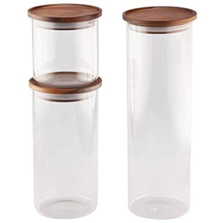 Square Glass Jars with Wood Lids - Essos Home and Kitchen